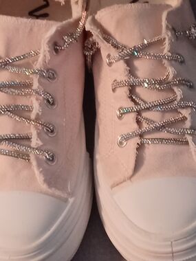 Very G Pink Canvas Sneakers with Rhinestone Laces Size 10